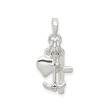 Sterling Silver Cross Pendant with Anchor and Heart Charms, Religious Symbol of Faith and Devotion