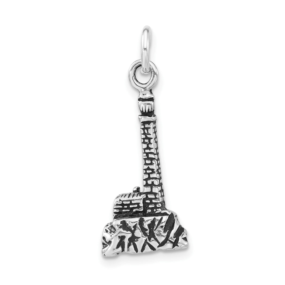 Sterling Silver Lighthouse Pendant with Rocky Base, Nautical Coastal Charm