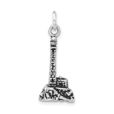 Sterling Silver Lighthouse Pendant with Rocky Base, Nautical Coastal Charm