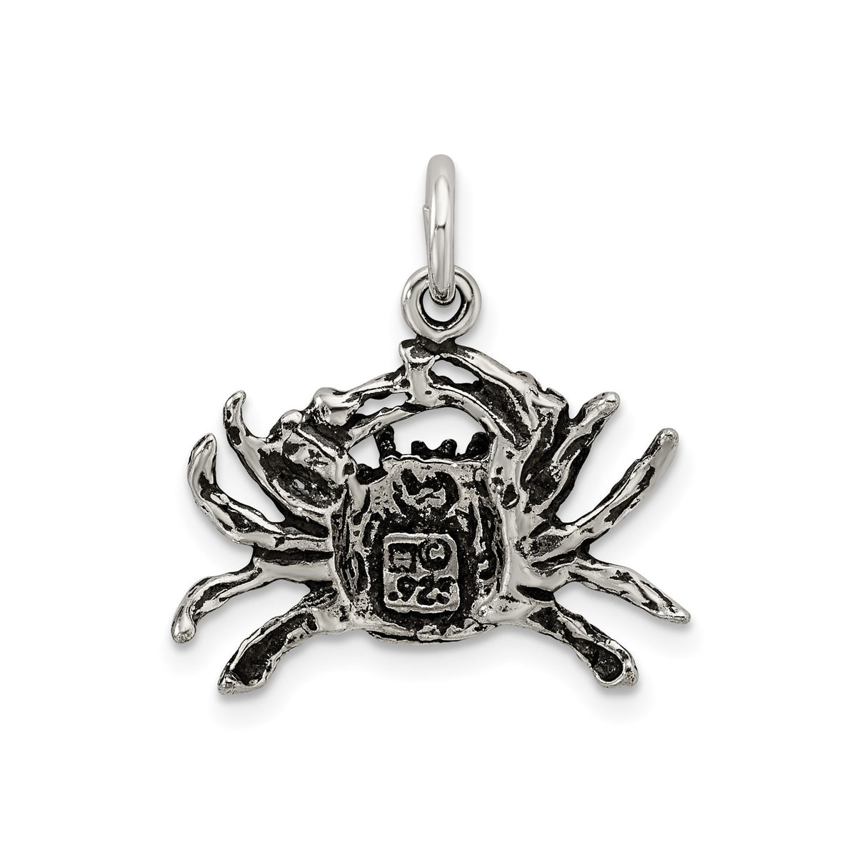 Sterling Silver Crab Pendant with Realistic Claw Detail and Shell Symbolism