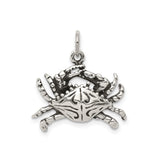 Sterling Silver Crab Pendant with Realistic Claw Detail and Shell Symbolism