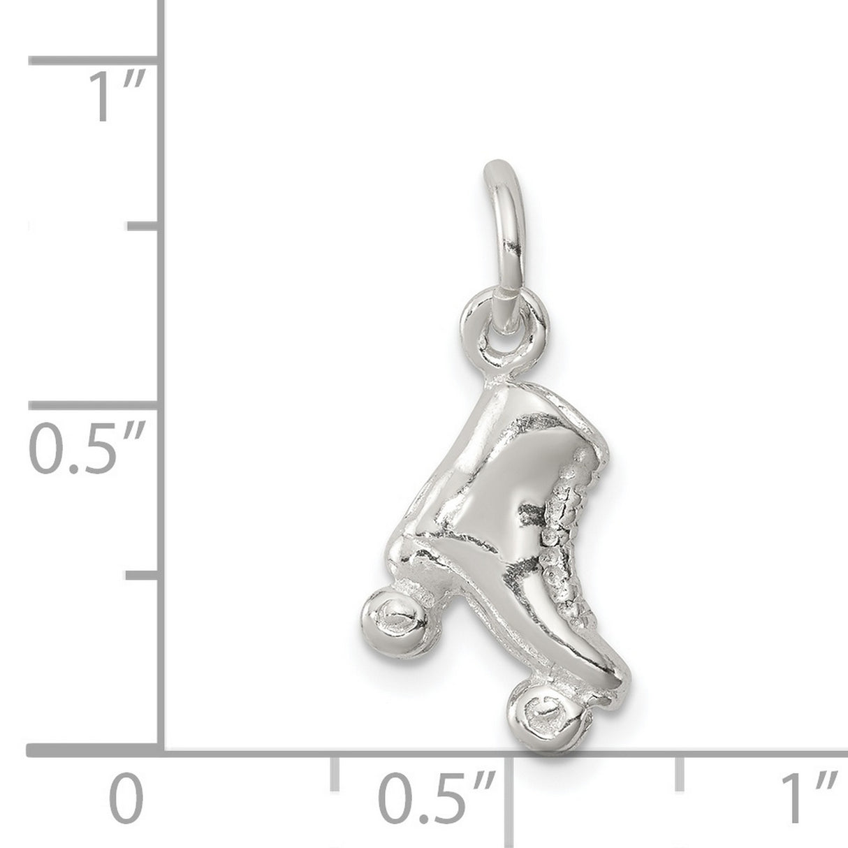 Solid Traditional Single Roller Skate Charm Pendant in Real 925 Sterling Silver