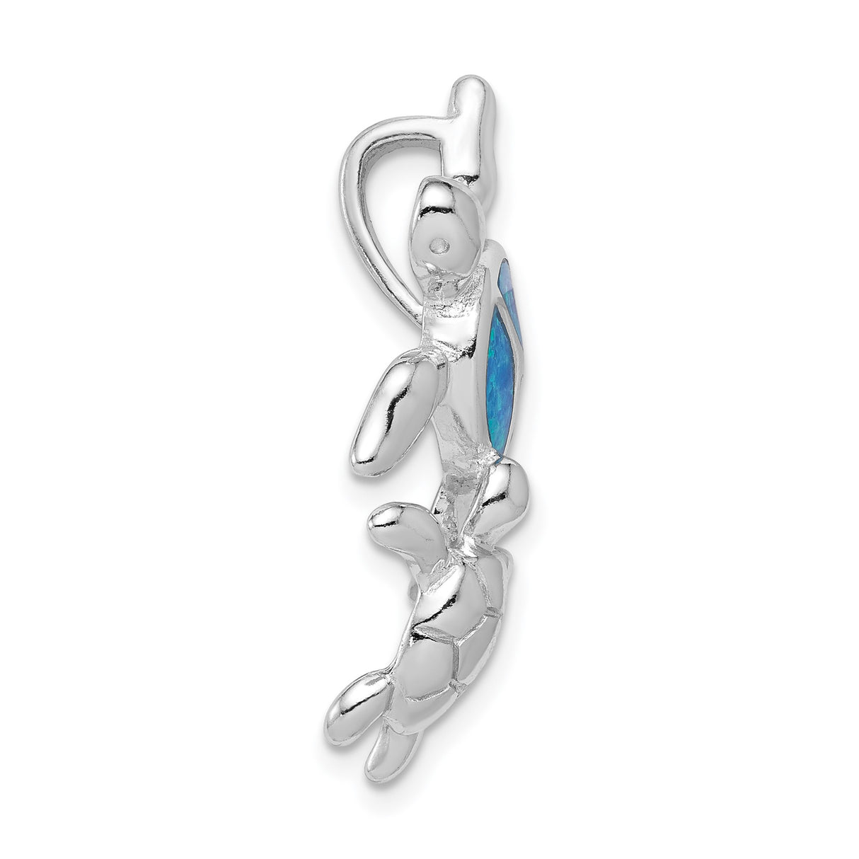 Sterling Silver Turtle Pendant with Lab Created Blue Opal, Ocean Life Coastal Design