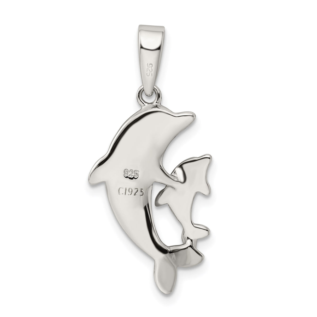 Sterling Silver Dolphin Pendant with Blue Lab Created Opal, Mother and Baby Ocean Theme