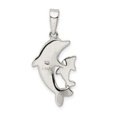 Sterling Silver Dolphin Pendant with Blue Lab Created Opal, Mother and Baby Ocean Theme