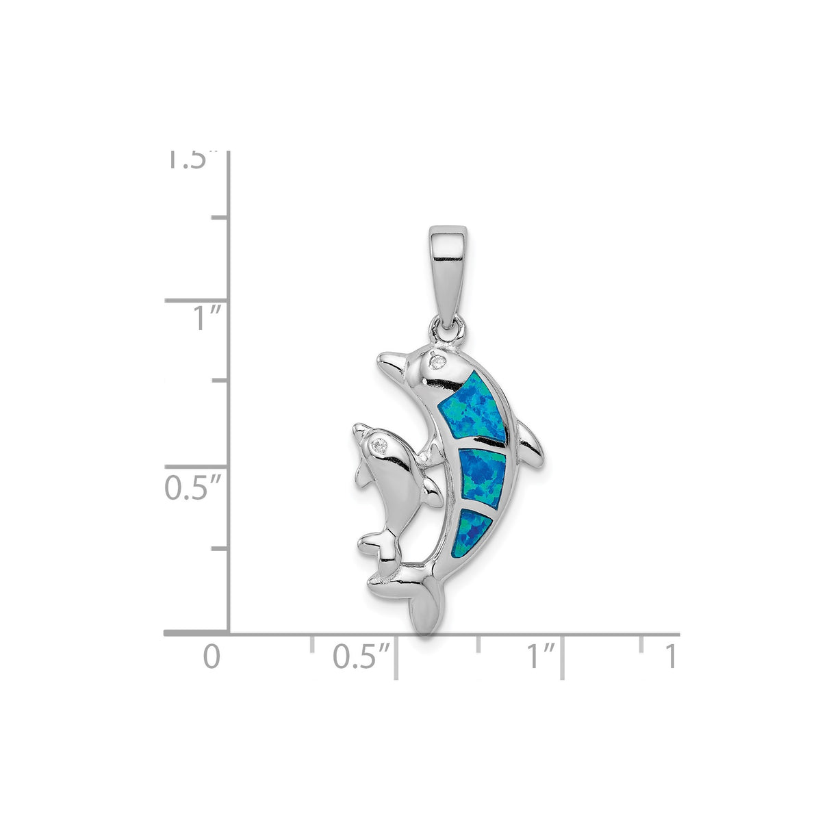 Sterling Silver Dolphin Pendant with Blue Lab Created Opal, Mother and Baby Ocean Theme