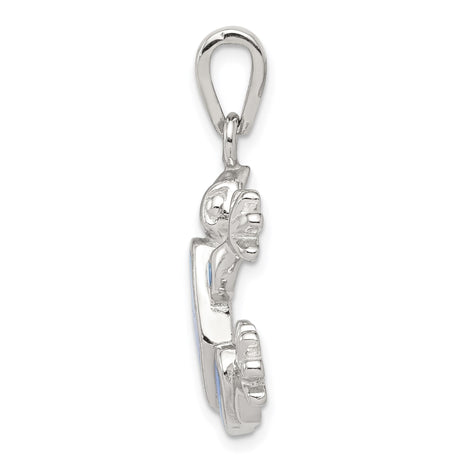 Sterling Silver Frog Pendant with Lab Created Blue Opal, Animal Totem Theme