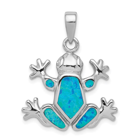 Sterling Silver Frog Pendant with Lab Created Blue Opal, Animal Totem Theme
