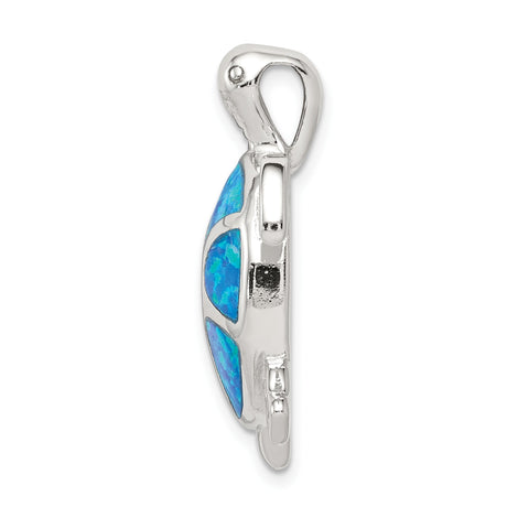 Sterling Silver Sea Turtle Pendant with Blue Lab Created Opal Inlay, Nautical Beach Jewelry