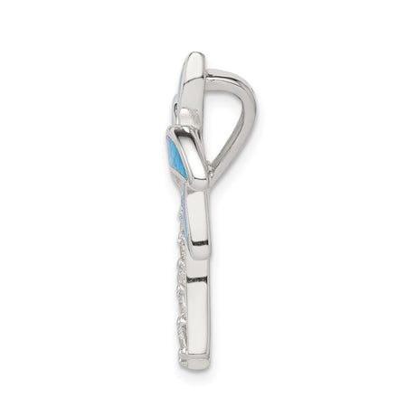 Sterling Silver Palm Tree Pendant with Blue Opal and Cubic Zirconia Accents, Tropical Style Jewelry