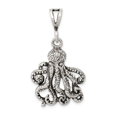 Sterling Silver Octopus Pendant with Intricate Tentacle Detail, Nautical Ocean Theme