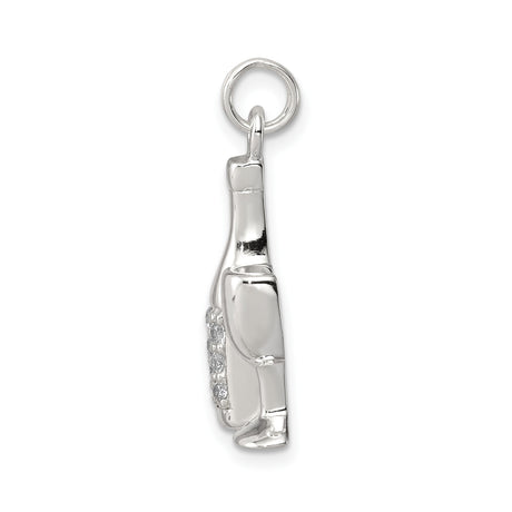 Sterling Silver Wine Bottle Pendant with Glass Detail and Cubic Zirconia Accents