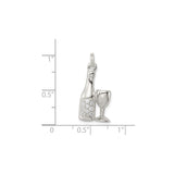 Sterling Silver Wine Bottle Pendant with Glass Detail and Cubic Zirconia Accents