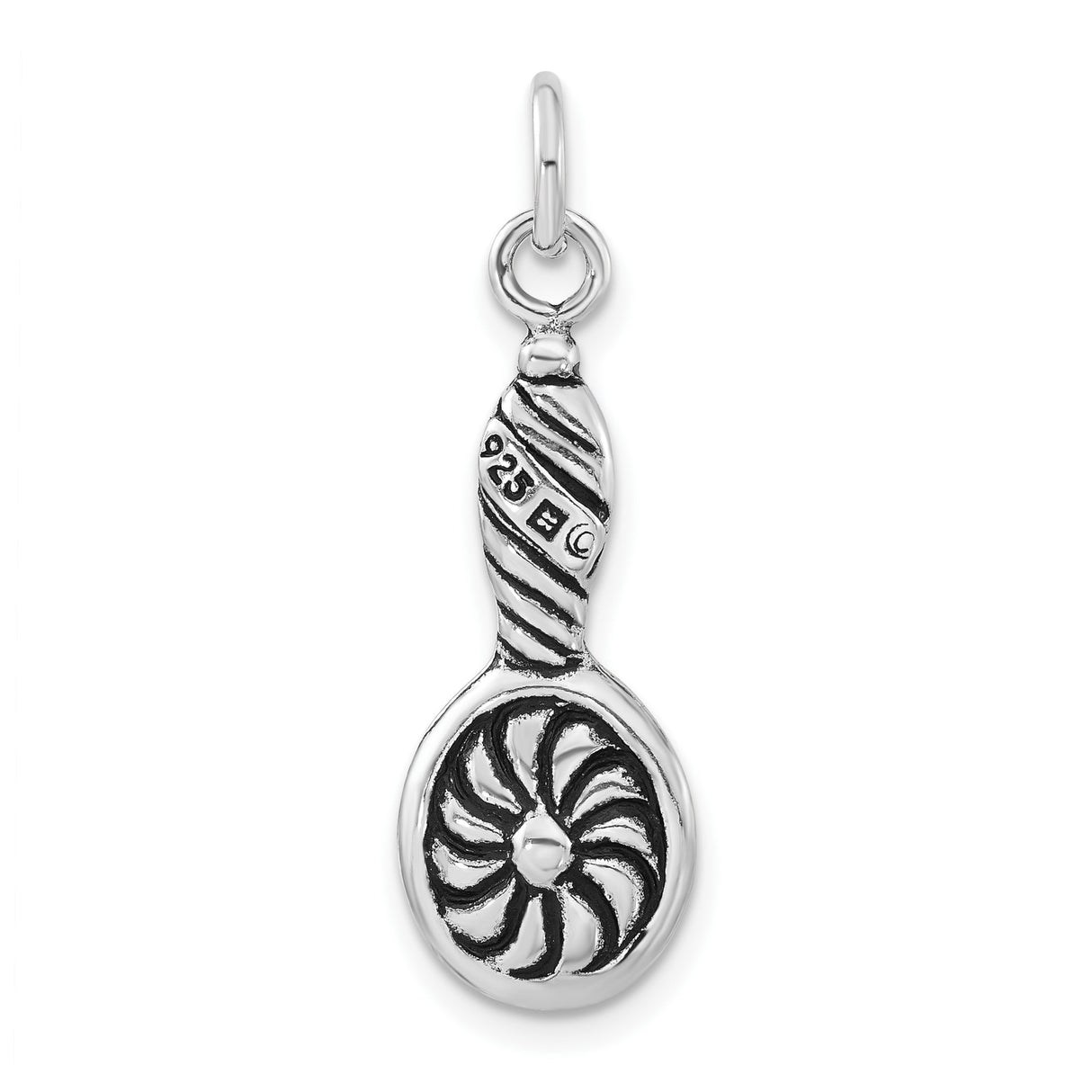 Sterling Silver Spoon Charm Pendant with Twisted Handle and Textured Bowl, Symbolic Motherhood Jewelry