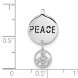 Sterling Silver Peace Pendant with Cubic Zirconia, Round Disc and Peace Sign Charm