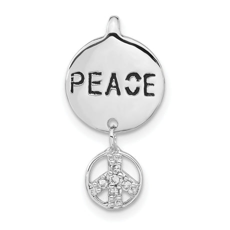 Sterling Silver Peace Pendant with Cubic Zirconia, Round Disc and Peace Sign Charm