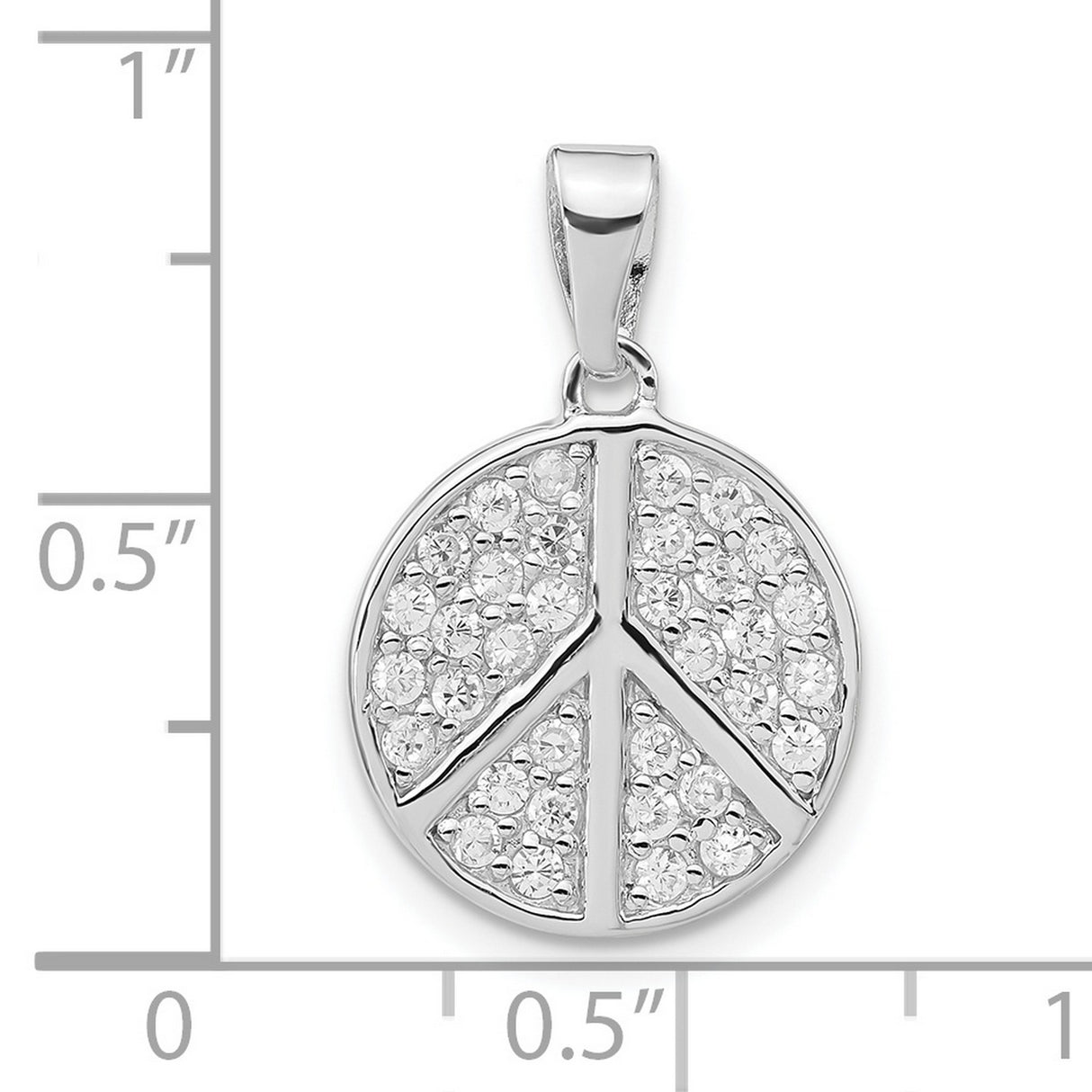Sterling Silver Peace Pendant with Cubic Zirconia, Round Symbol Charm for Women