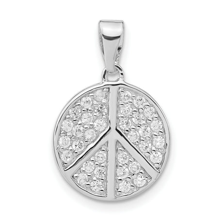 Sterling Silver Peace Pendant with Cubic Zirconia, Round Symbol Charm for Women