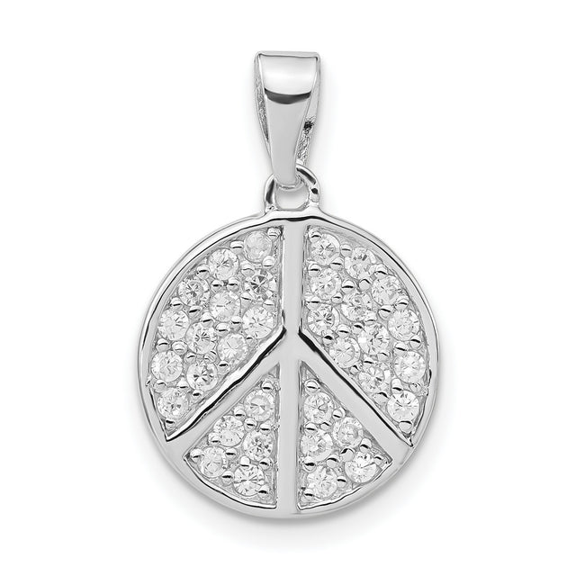 Sterling Silver Peace Pendant with Cubic Zirconia, Round Symbol Charm for Women
