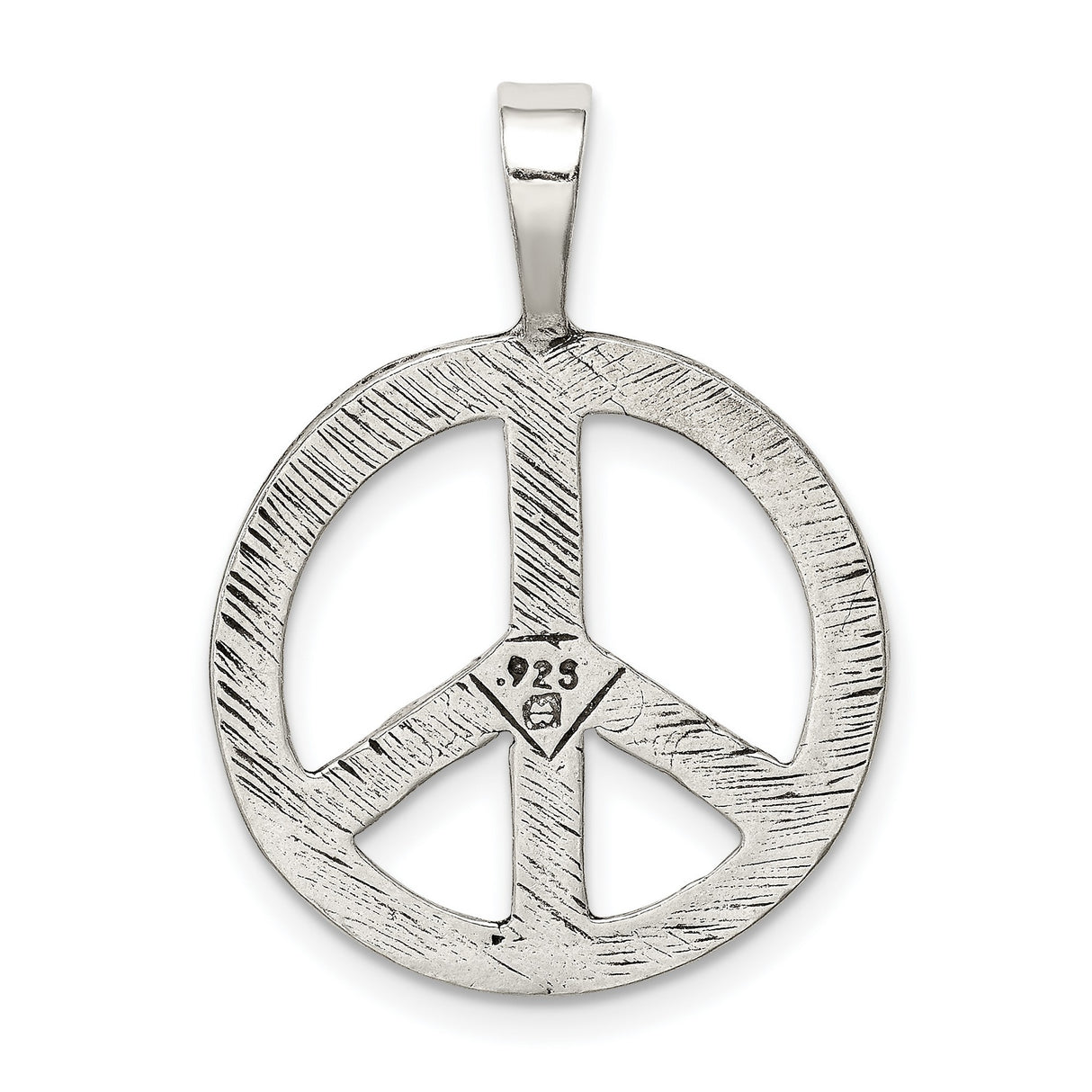 Sterling Silver Peace Sign Pendant with Vine Detailing, Boho Artisan Style