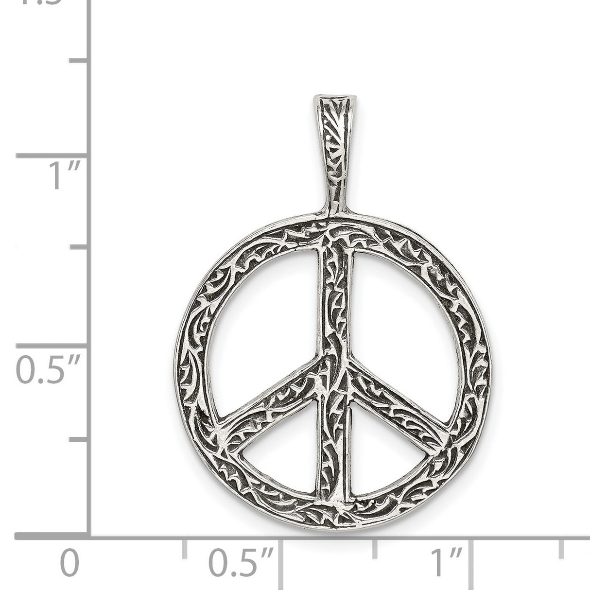 Sterling Silver Peace Sign Pendant with Vine Detailing, Boho Artisan Style
