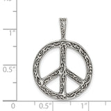 Sterling Silver Peace Sign Pendant with Vine Detailing, Boho Artisan Style