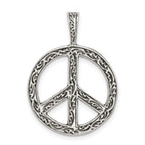 Sterling Silver Peace Sign Pendant with Vine Detailing, Boho Artisan Style