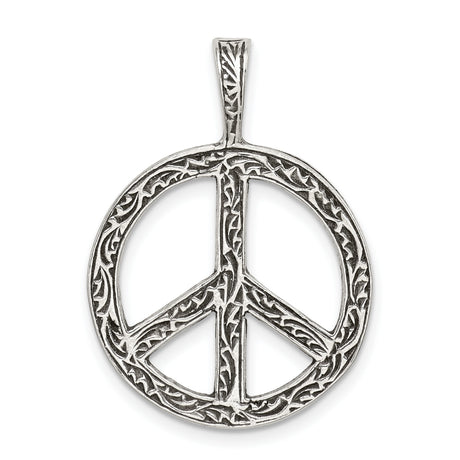 Sterling Silver Peace Sign Pendant with Vine Detailing, Boho Artisan Style