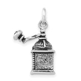 Sterling Silver Coffee Grinder Charm Pendant, Vintage 3D Antique Design, Unisex Jewelry