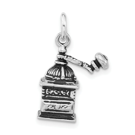 Sterling Silver Coffee Grinder Charm Pendant, Vintage 3D Antique Design, Unisex Jewelry