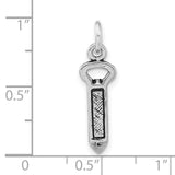 Sterling Silver Bottle Opener Charm Pendant, Realistic Textured Bar Accessory, Unisex Jewelry