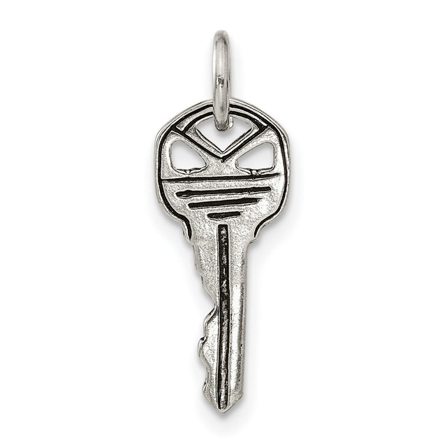 Antiqued Key Charm Pendant in Real 925 Sterling Silver