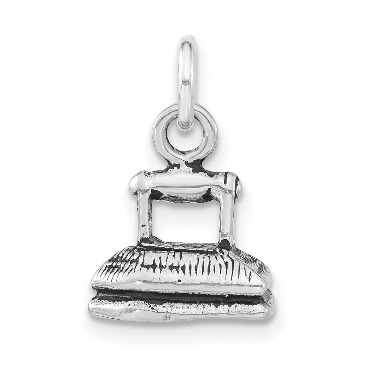 Sterling Silver Flat Iron Pendant, Vintage Textured Design, Artisan Retro Tool Jewelry
