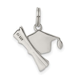 Black Enamel Graduation Cap and Diploma Charm Pendant in Real 925 Sterling Silver