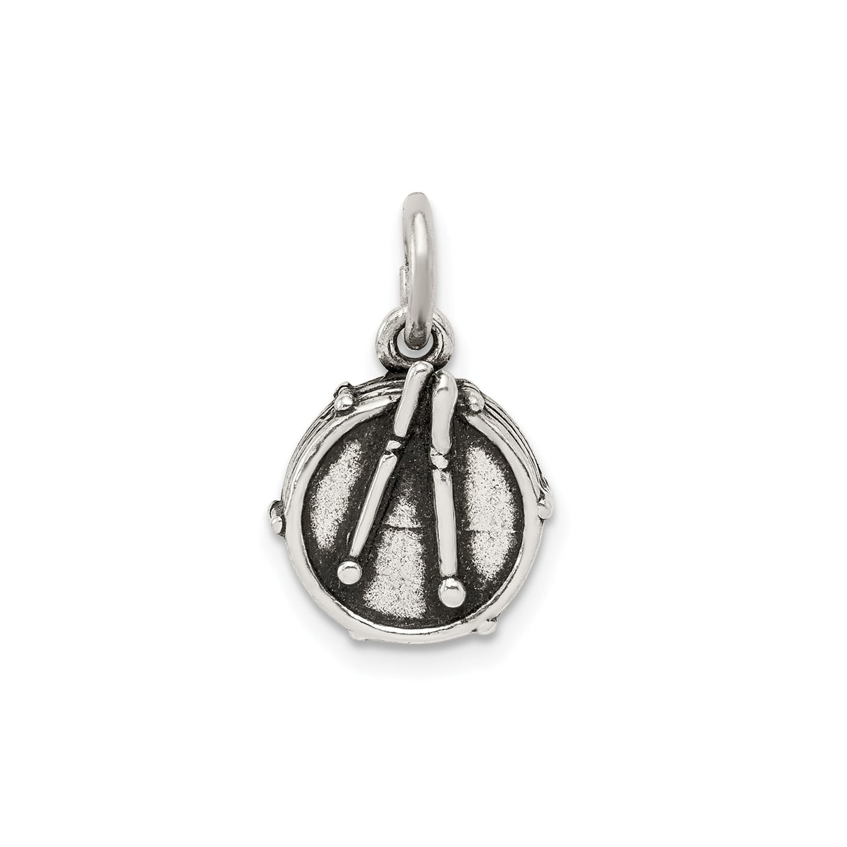 Sterling Silver Drum Pendant with Crossed Drumsticks, Music Jewelry for Drummers and Musicians