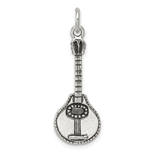 Sterling Silver Banjo Charm Pendant, Detailed Folk Music Instrument Jewelry for Musicians