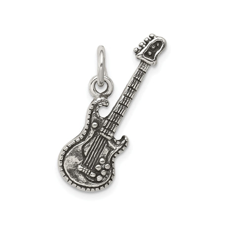 Sterling Silver Electric Guitar Pendant, Detailed Rock Music Charm, Unisex Musician Jewelry