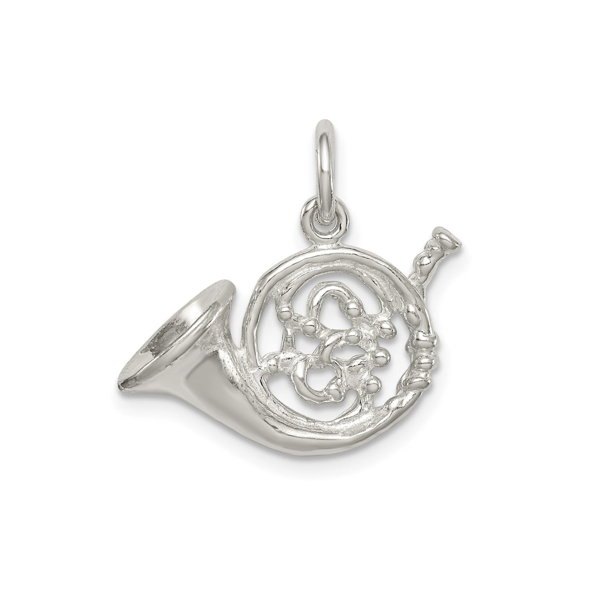 Sterling Silver French Horn Pendant with Coiled Tubing Detail, Music Jewelry for Musicians and Music Lovers