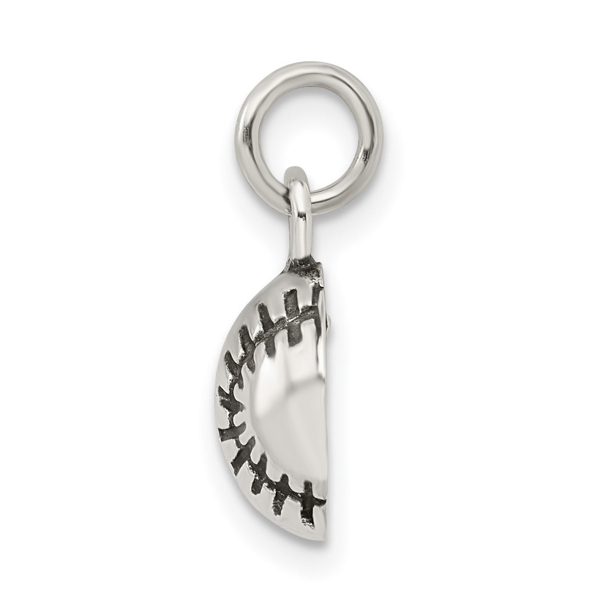 Antiqued Baseball With Black Stitched Seams Charm Pendant in Real 925 Sterling Silver