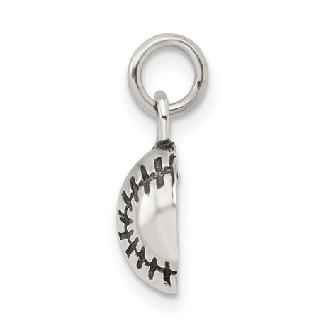 Antiqued Baseball With Black Stitched Seams Charm Pendant in Real 925 Sterling Silver