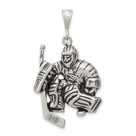 Sterling Silver Goalie Pendant with Ice Hockey Equipment Pose for Men, Women, and Youth Fans