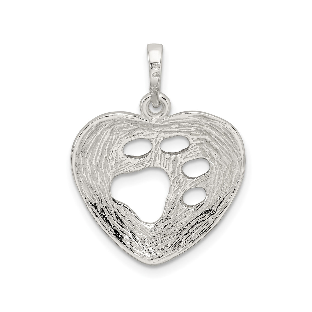 Sterling Silver Heart Pendant with Cut-Out Paw Design, Pet Memorial Jewelry for Women