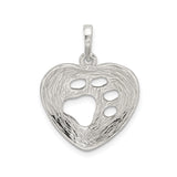 Sterling Silver Heart Pendant with Cut-Out Paw Design, Pet Memorial Jewelry for Women