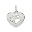 Sterling Silver Heart Pendant with Cut-Out Paw Design, Pet Memorial Jewelry for Women