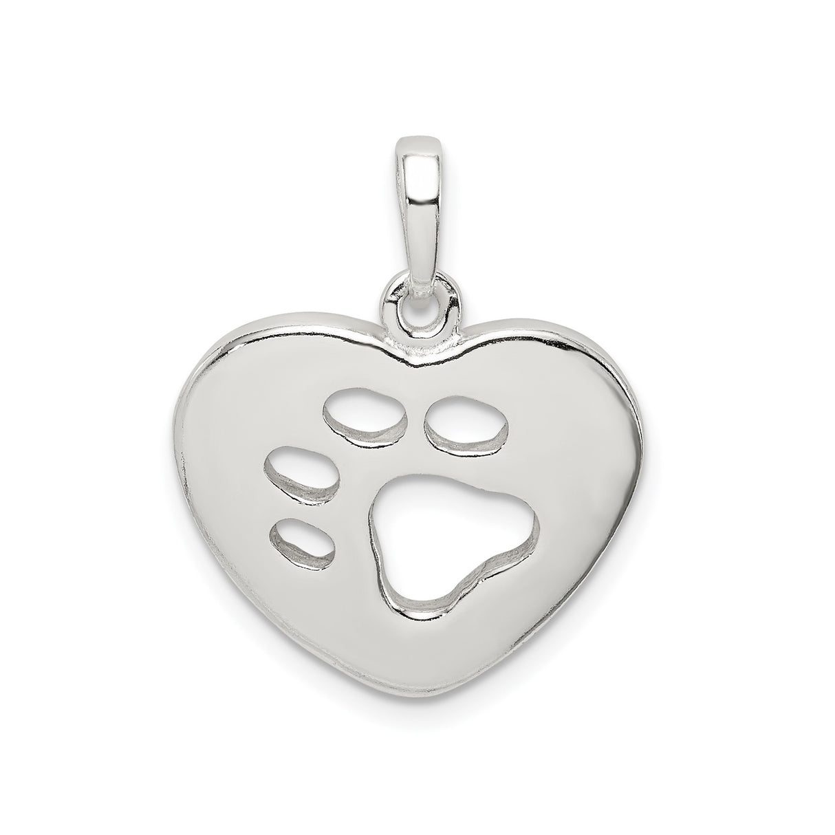 Sterling Silver Heart Pendant with Cut-Out Paw Design, Pet Memorial Jewelry for Women