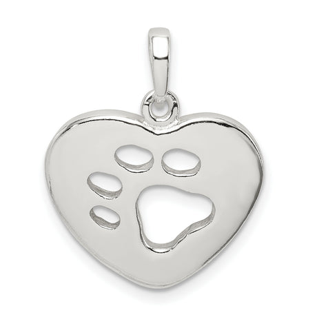 Sterling Silver Heart Pendant with Cut-Out Paw Design, Pet Memorial Jewelry for Women