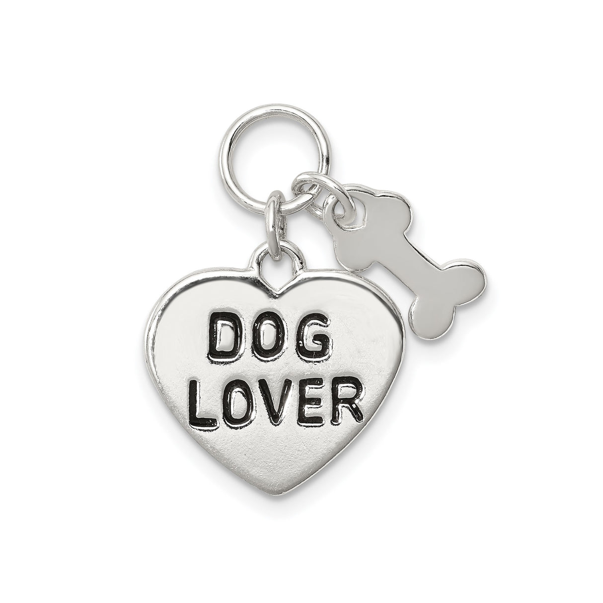 Sterling Silver Heart Dog Lover Pendant with Bone Charm, Pet Keepsake Jewelry for Men and Women