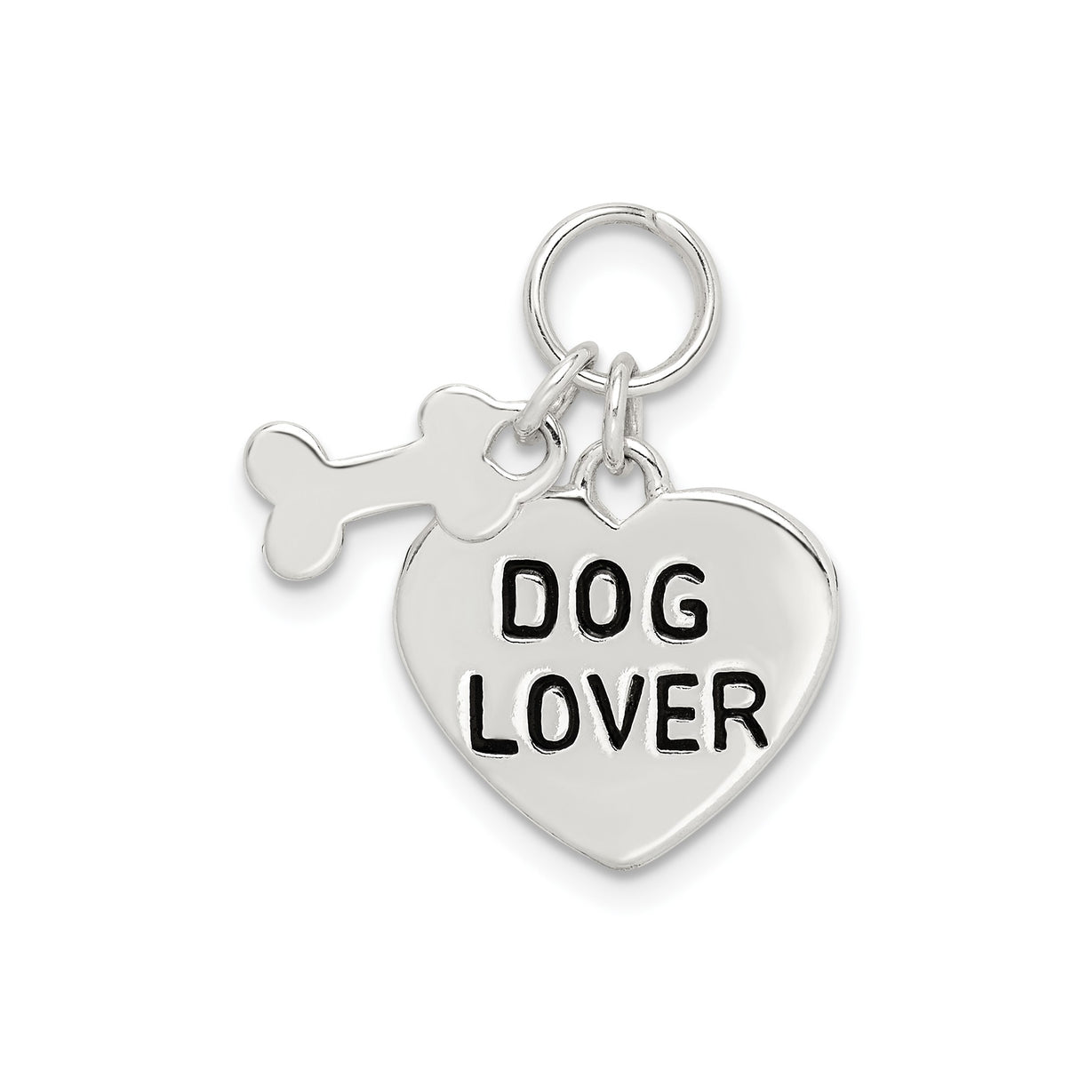 Sterling Silver Heart Dog Lover Pendant with Bone Charm, Pet Keepsake Jewelry for Men and Women
