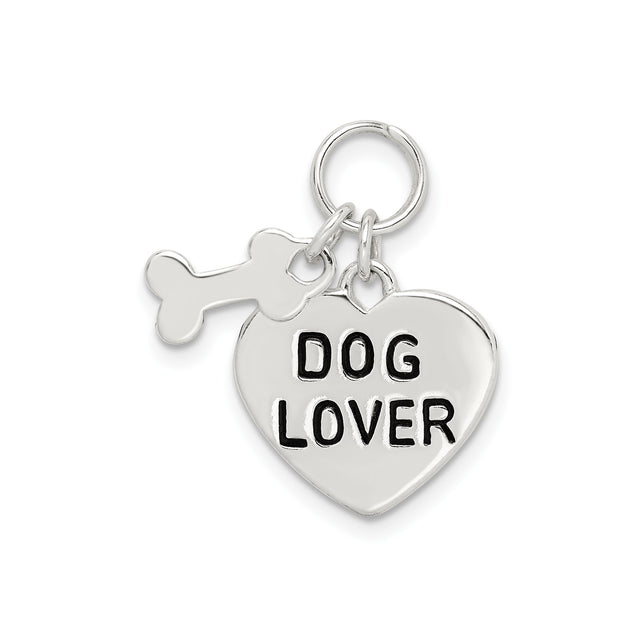 Sterling Silver Heart Dog Lover Pendant with Bone Charm, Pet Keepsake Jewelry for Men and Women