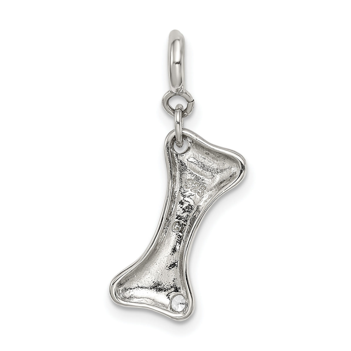 Sterling Silver Bone Shaped Pendant with Cubic Zirconia, Dog Lover Charm